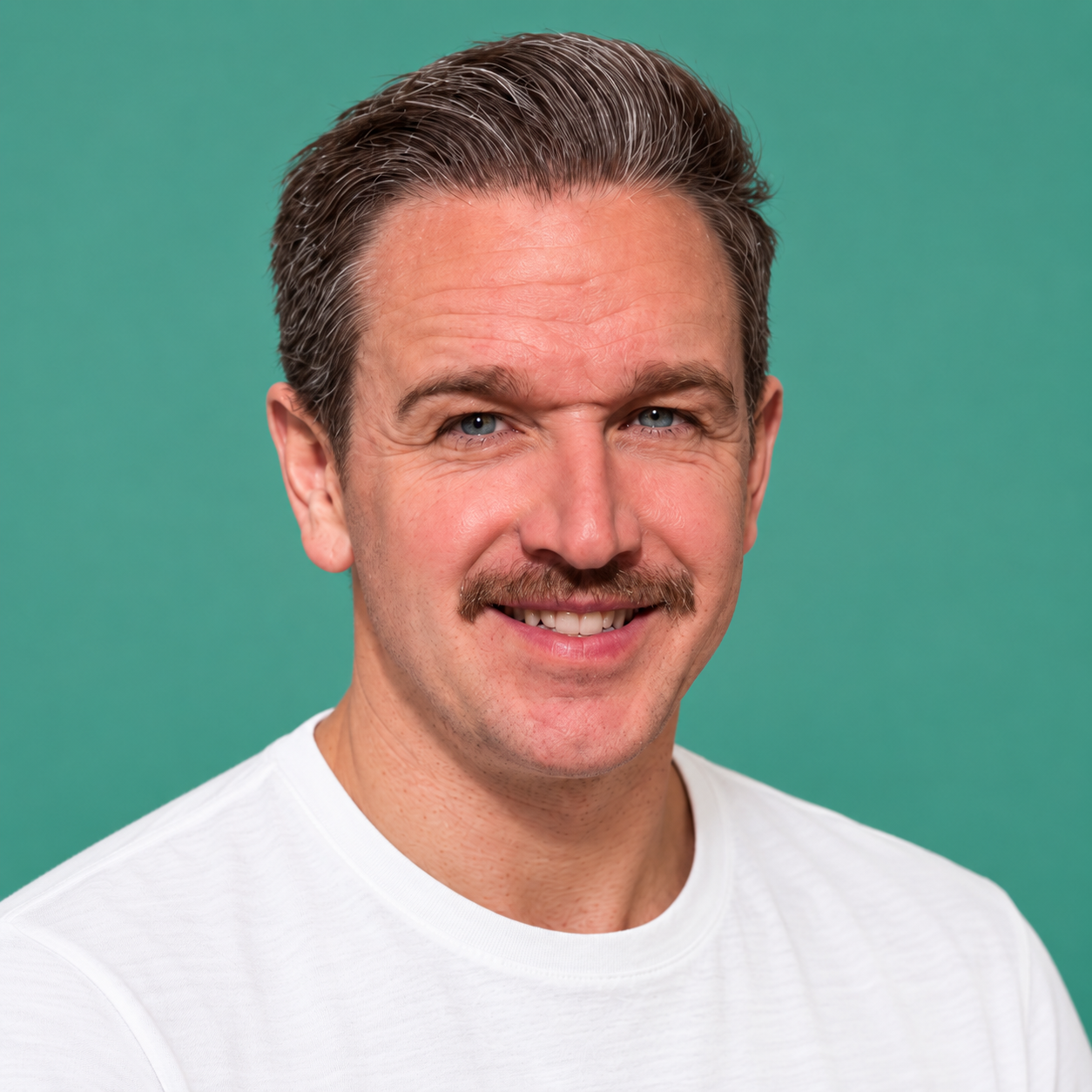 Portrait of Felix Schmidt in a white T-shirt