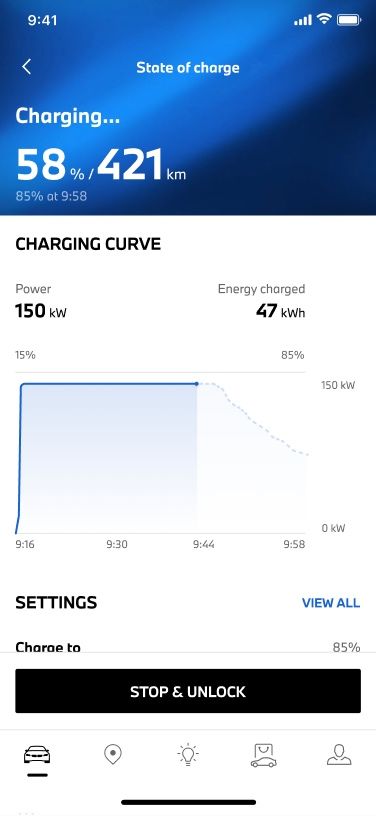 My BMW App showing the live charging curve and forecast